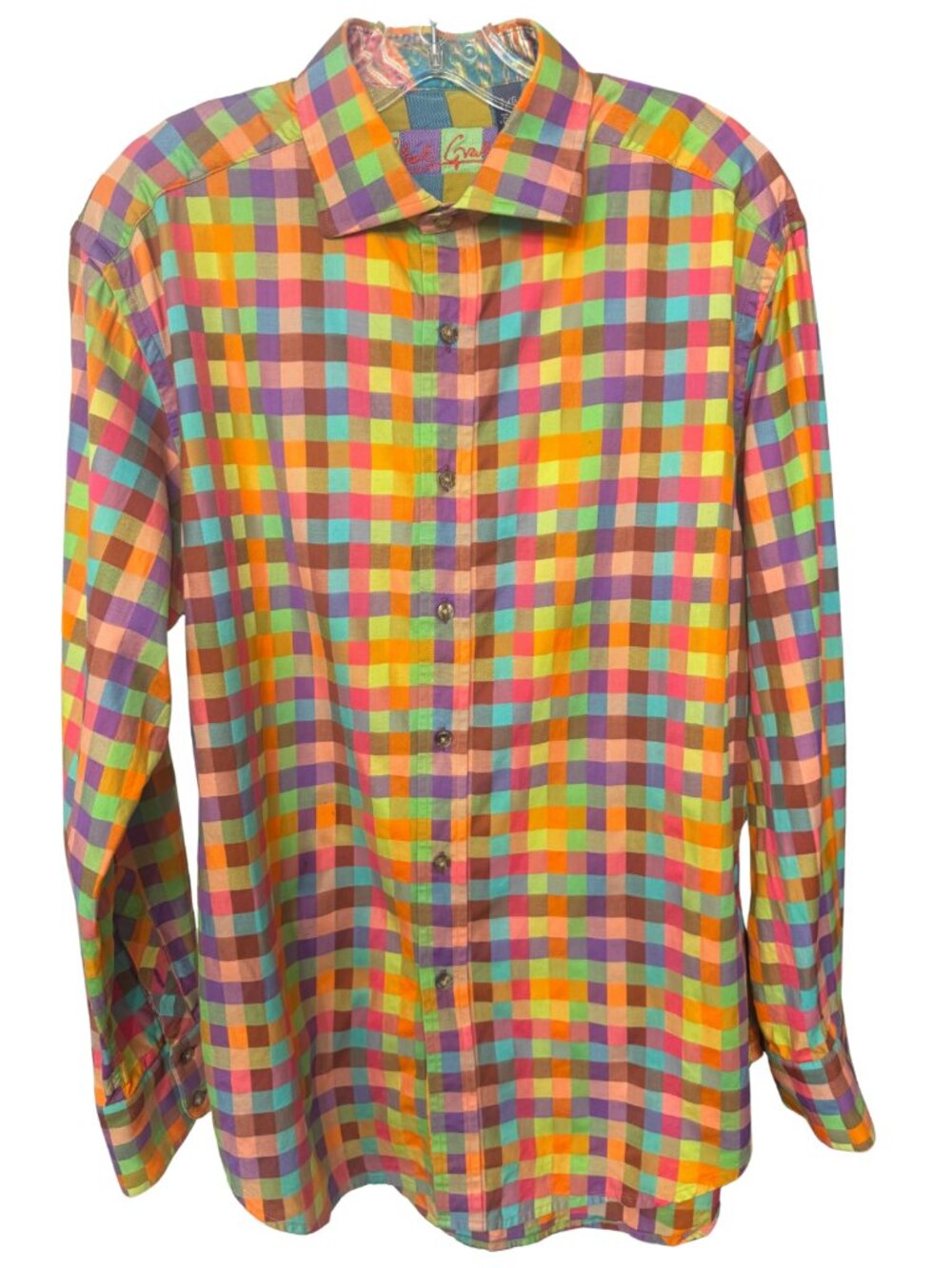 Robert Graham Multicolor Check Button-Up Shirt Men's Large Bright Plaid Cotton